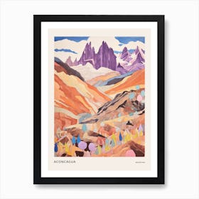 Aconcagua Argentina 3 Colourful Mountain Illustration Poster Art Print