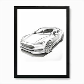 Tesla Model S Line Drawing 4 Art Print