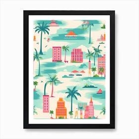 Miami Beach, Florida, California, Inspired Travel Pattern 8 Art Print