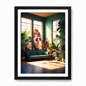 Corner Living Room With Plants Art Print