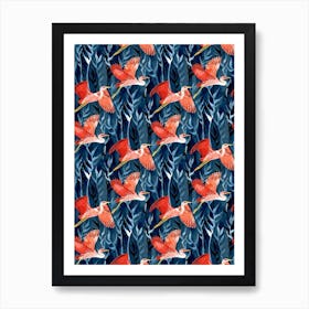 Birds And Reeds In Red And Blue Poster