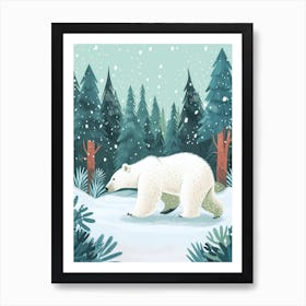 Polar Bear Walking Through A Snow Covered Forest Storybook Illustration 2 Art Print