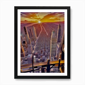 City Urban Skyscraper Outlook Distant Vision New York Manhattan Horizon Sunset Sunrise Abstract Digital Art Art Print