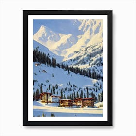 Stubaier Gletscher, Austria Ski Resort Vintage Landscape 1 Skiing Poster Art Print