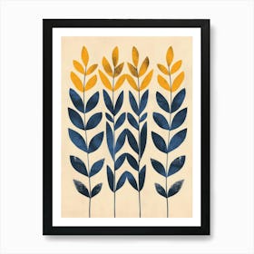 Blue And Yellow Leaves 1 Art Print