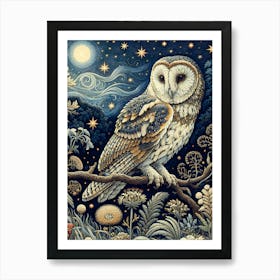  Owl On A Branch  At Night Watching Wisely AI Art Print