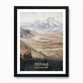 Denali National Park Watercolour Vintage Travel Poster 3 Affiche