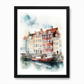 Nyhavn Copenhagen Neighborhood, Watercolour 2 Art Print