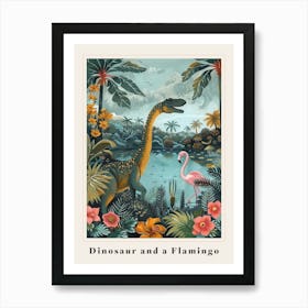 Dinosaur With Flamingo Painting 1 Poster Art Print