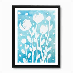 Abstract Flowers Blue Art Print