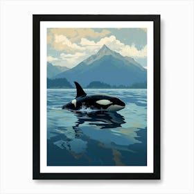 Blue Graphic Design Style Orca Whale 1 Art Print