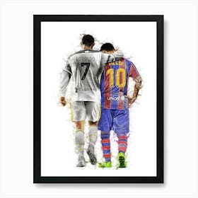 Messi And Ronaldo Watercolor Art Print