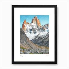 Patagonia Argentina Pencil Sketch 3 Watercolour Travel Poster Art Print