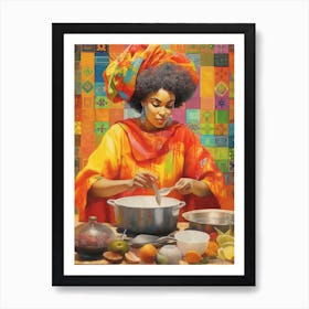 Afro Cooking Pencil Drawing Patchwork 3 Art Print