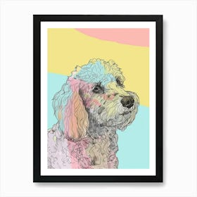 Pastel Curly Dog Line Illustration 2 Art Print