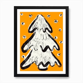 Christmas Tree And Snow (Yellow) Art Print