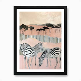 Zebras Pastels Jungle Illustration 2 Affiche