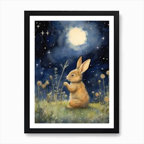 Bunny Stargazing Rabbit Prints Watercolour 2 Art Print