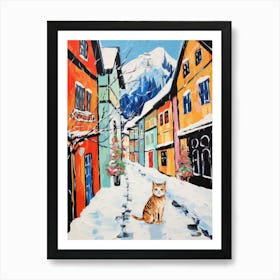 Cat In The Streets Of Interlaken   Switzerland With Snow 1 Art Print