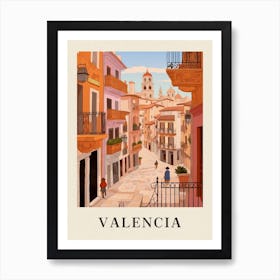 Valencia Spain 4 Vintage Pink Travel Illustration Poster Art Print