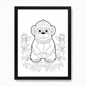 Line Art Jungle Animal Emperor Tamarin 3 Art Print