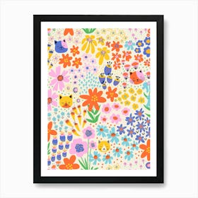 Flowers And Kittens Cute Kids Art Print