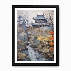 Winter City Park Painting Kenrokuen Garden Kanazawa Japan 4 Art Print