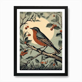 Vintage Bird Linocut Robin 3 Art Print