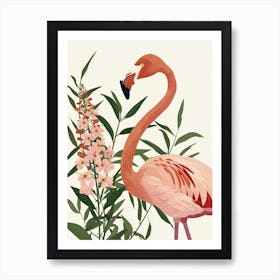 American Flamingo And Oleander Minimalist Illustration 4 Art Print