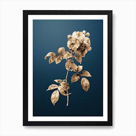 Gold Botanical Seven Sisters Roses on Dusk Blue n.4649 Art Print