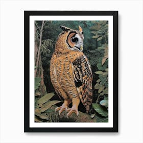 African Wood Owl Relief Illustration 1 Art Print