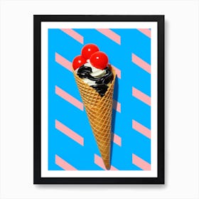 Ice Cream Cone Retro Background Art Print