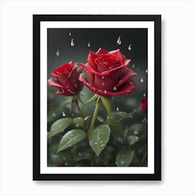 Red Roses At Rainy With Water Droplets Vertical Composition 68 Art Print