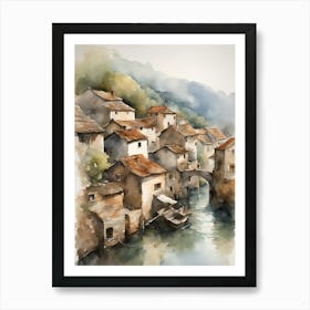 Watercolor Of A Village Art Print