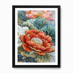 Lotus Flower Embroidery Art Print