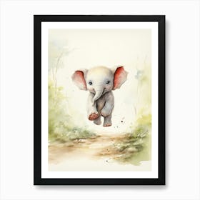 Elephant Painting Running Watercolour 3 Art Print