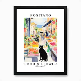 Food Market With Cats In Positano 3 Poster Art Print