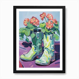 A Painting Of Cowboy Boots With Red Flowers, Fauvist Style, Still Life 3 Art Print