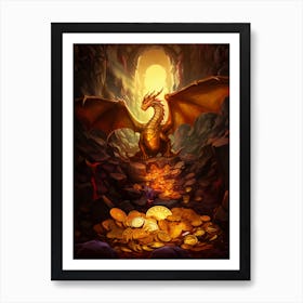 Golden Dragon In A Cave Art Print