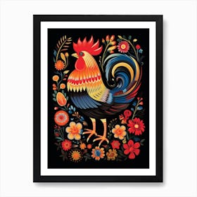 Folk Bird Illustration Rooster 1 Art Print