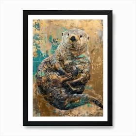 Sea Otter Gold Effect Collage 3 Art Print