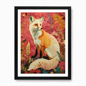 Floral Animal Painting Arctic Fox 4 Art Print