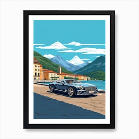A Bentley Continental Gt Car In The Lake Como Italy Illustration 1 Art Print