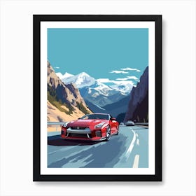 A Nissan Gt R In The Route Des Grandes Alpes Illustration 1 Art Print