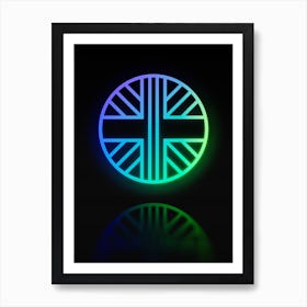 Neon Blue and Green Abstract Geometric Glyph on Black n.0077 Art Print
