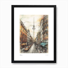 Berlin Germany Pencil Sketch 2 Watercolour Travel Poster Art Print