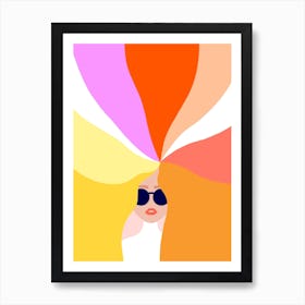 Girl Power Bright Rainbow Hair Art Print