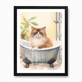 Himalayan Cat In Bathtub Botanical Bathroom 5 Art Print