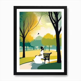 Woman Sitting On Park Bench 05 Vector art Art Print