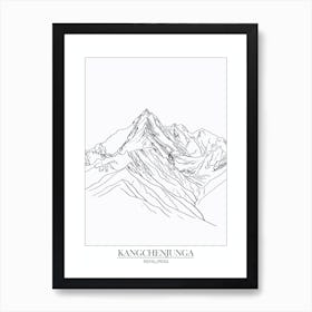 Kangchenjunga Nepal India Line Drawing 4 Poster Art Print